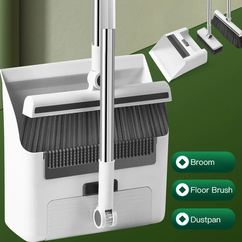 READY STOCK❤️Home Kitchen Office Floor Broom Dustpan+Scrub/Self-Cleaning Dustpan Teeth Sweeping Tools/Penyapu Penyodok扫把