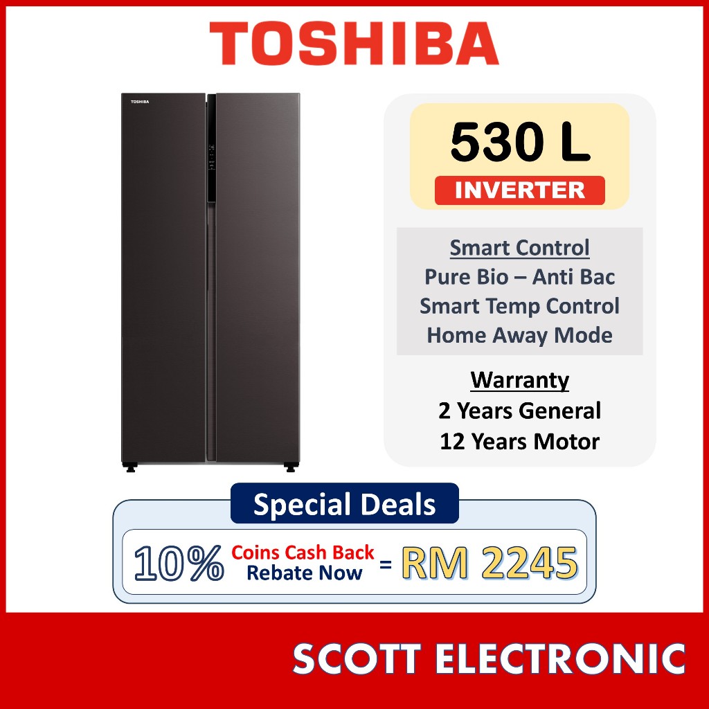 [Delivery By Seller Kedah& Penang] Toshiba 530L Inverter Side by Side Refrigerator Fridge (WiFi Model)GR-RS600WI-PMY(37)