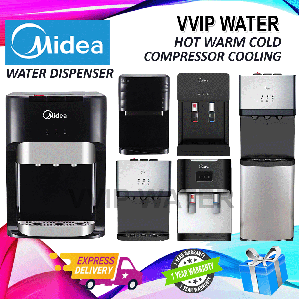 Midea Water Dispenser 3 SUHU Penapis Air Hot Warm Cold with 4 Korea Halal Filter Set - Compressor Cooling