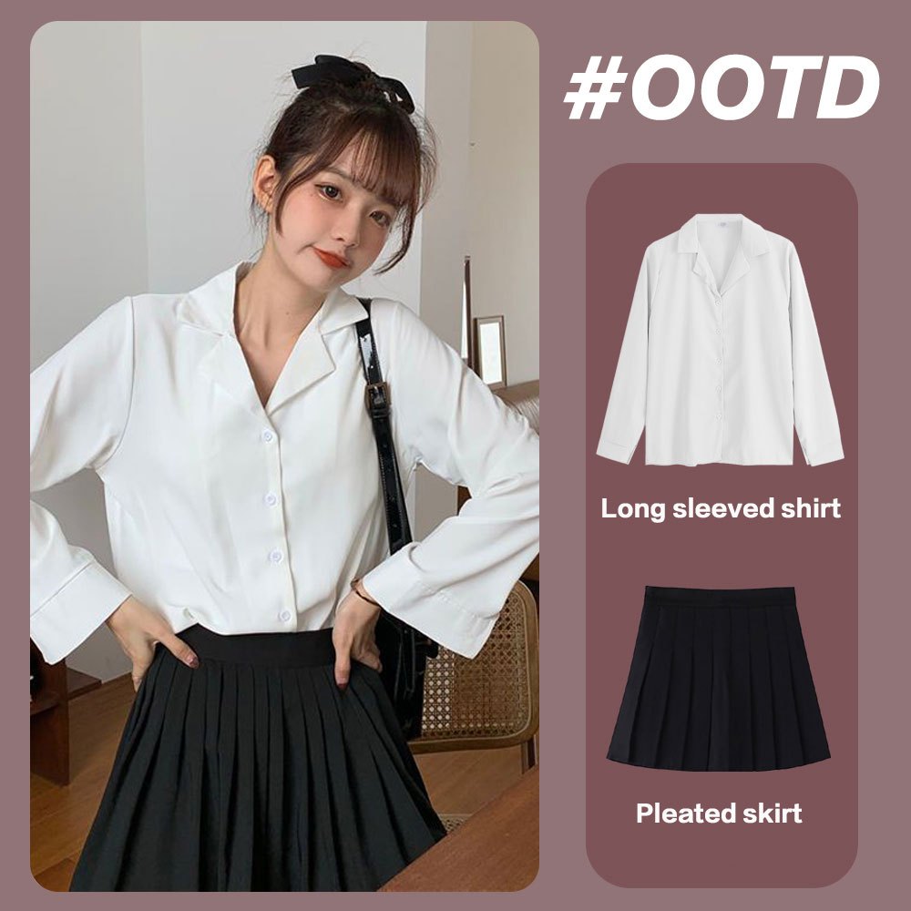 JK Set Academy Style Spicy Girl Long Sleeve Shirt Women's Korean Version Loose Shirt Pleated Skirt Set