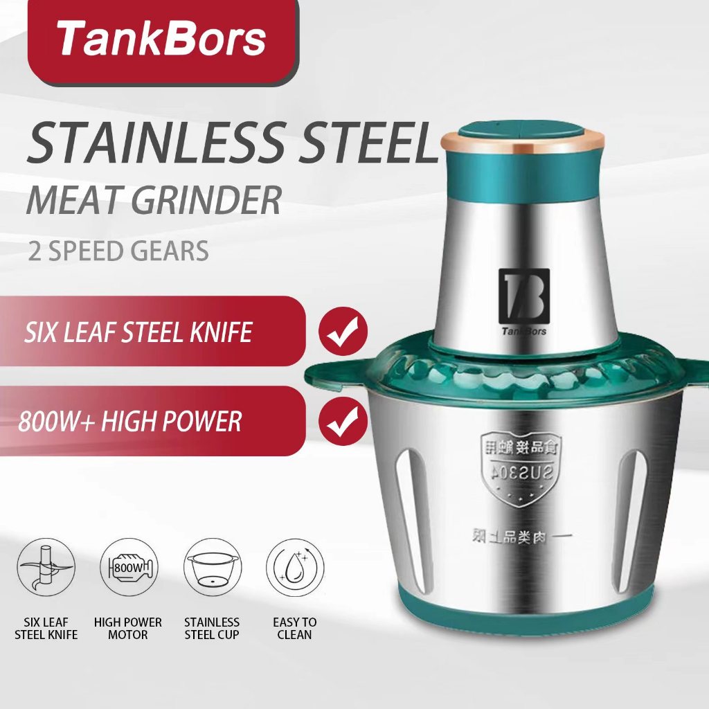 TankBors Stainless Steel Blender & Mixer Food Chopper Electric Meat Grinder Food Processor Pengisar Daging Sayur