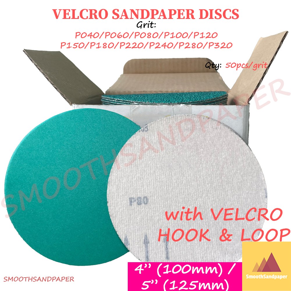4" 5" Inch Abrasive Green Sandpaper Disc 【Sandpaper Velcro 】 Kertas Pasir Bulat Kertas Flocking Sand Paper