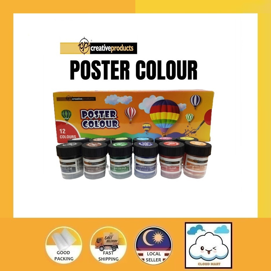 CP Creative Products Non-Toxic Poster Color Set, Poster Colour Paint Set Poster 12 Bottles | Warna Poster Color | 水彩