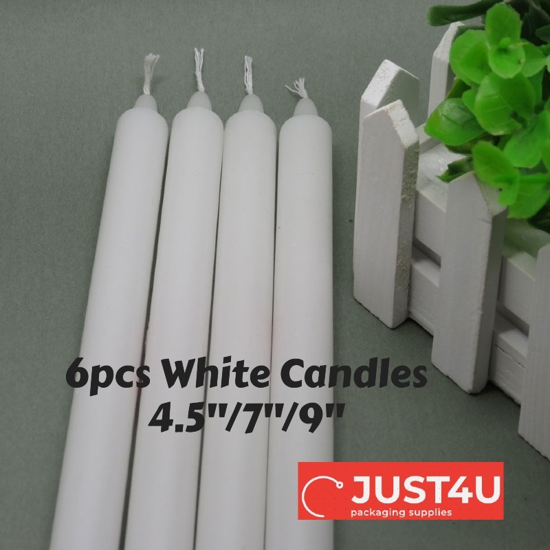 6 Pcs Premium Black Out White Candle / Lilin Putih 6pcs