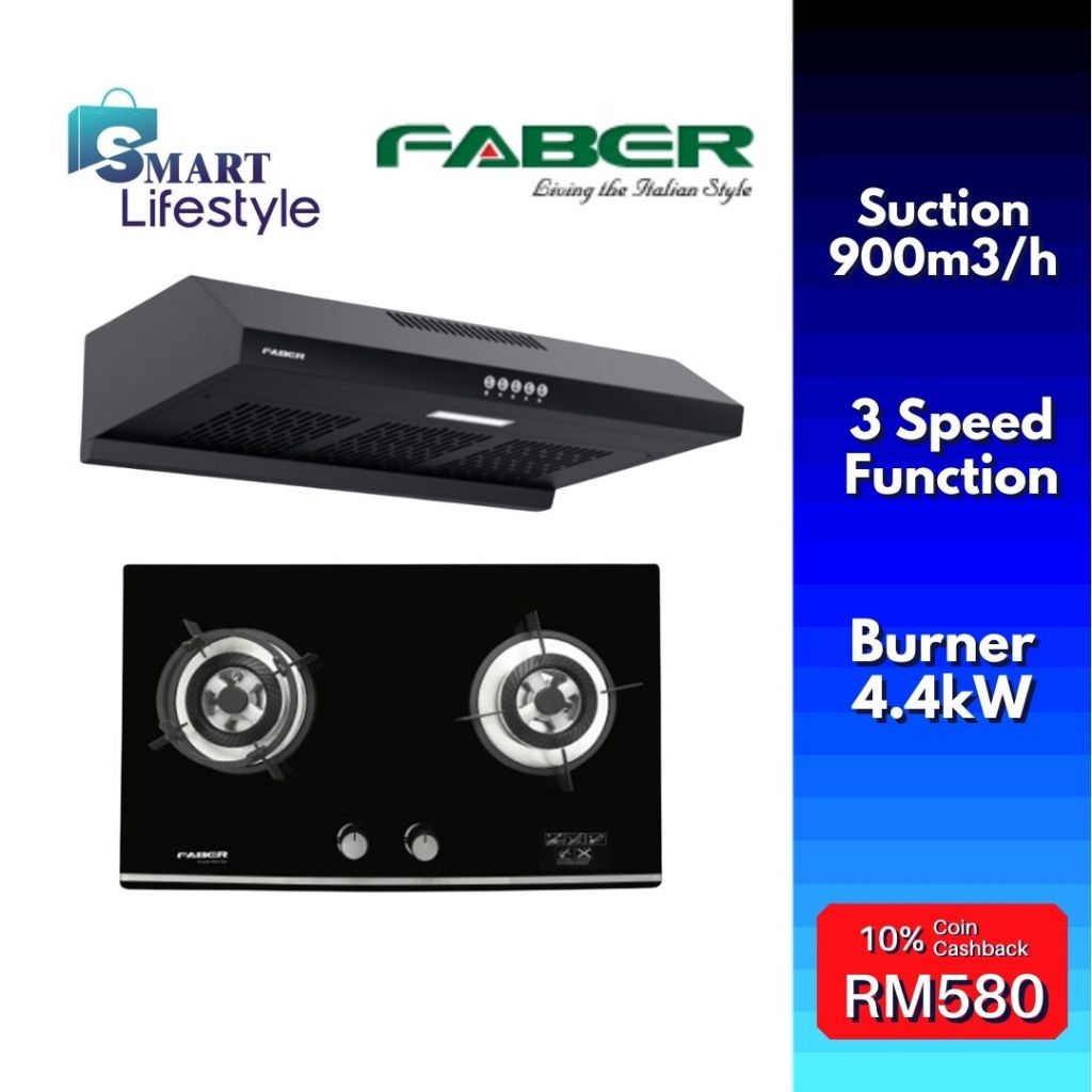 Faber FABERJET Slim Cooker Hood + Glass Hob PRESTO 2B/76BK CLASSO 7688BK