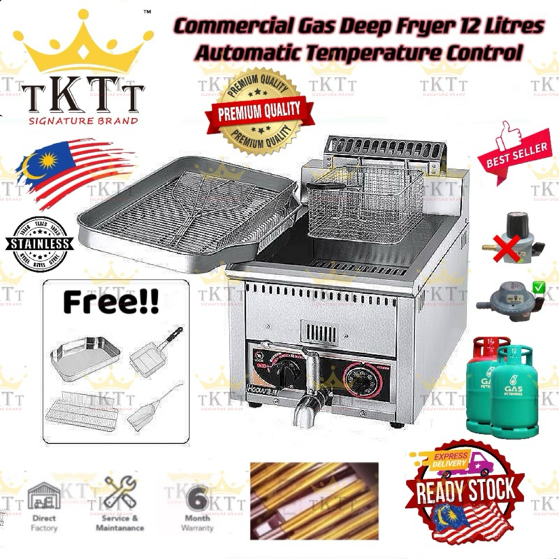 TKTT 12L GAS STAINLESS STEEL DEEP FRYER  COMMERCIAL / DAPUR GORENG AYAM GUNTING AYAM GORENG KENTANG GORENG 台式炸炉