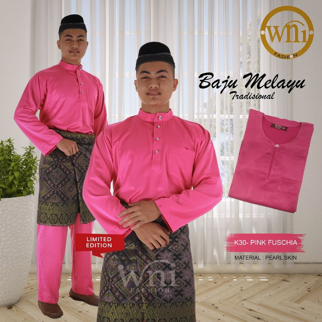 (30 Pink Fuschia) Baju Melayu Wni Traditional