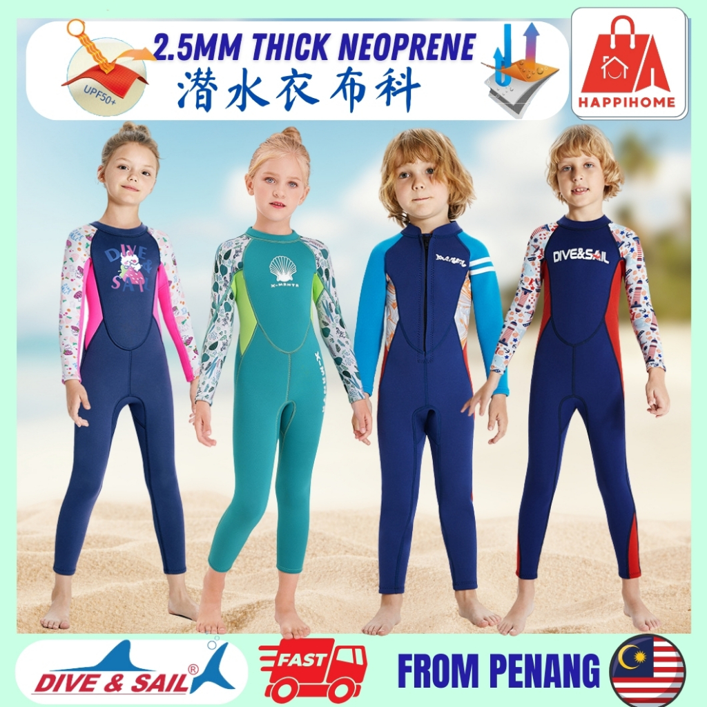 2.5mm Dive&Sail Kids Long Sleeve Neoprene Thermal Wetsuit Swimming Girl Boy Dive Snorkel One-Piece Suit UV Sun Keep Warm