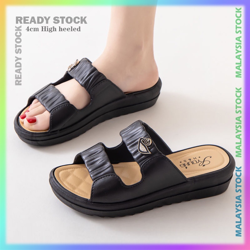 kasut perempuan Ins Sandals Slippers Soft Sole Summer High-End Heightening Wear sandal flat shoes