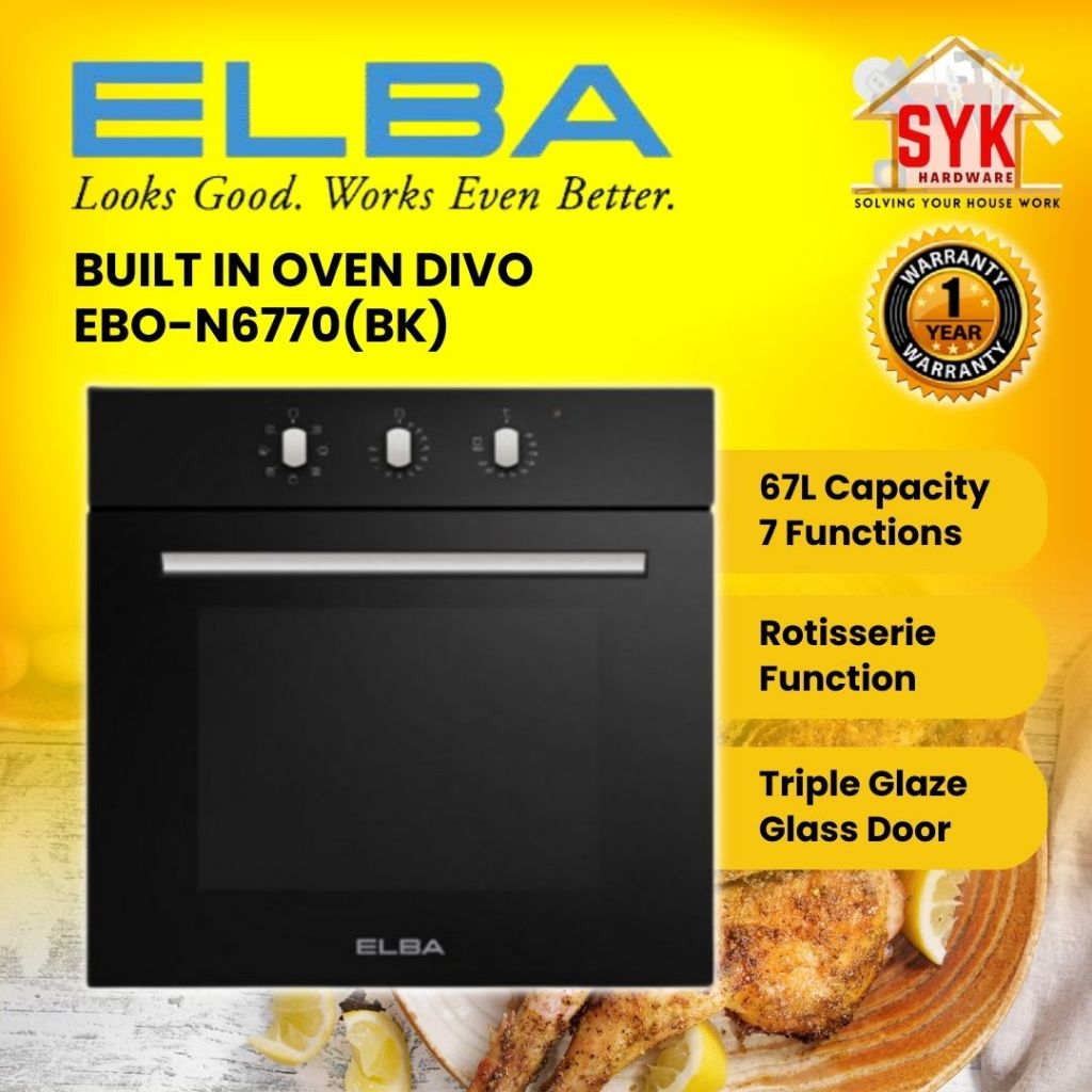 SYK ELBA Built In Oven DIVO EBO-N6770(BK) 67 Liters Build In Oven Electric Baking Oven Besar Ketuhar Besar Eletrik Dapur