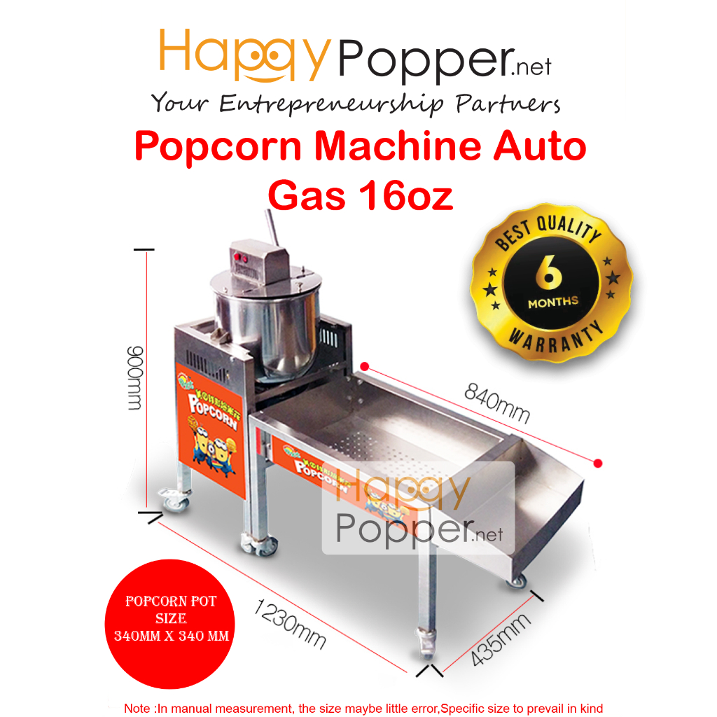 Happypopper Commercial Stainless steel Popcorn Pop corn Maker Machine Auto with Stand Full Set 16oz Gas 16 oz Heavy Duty