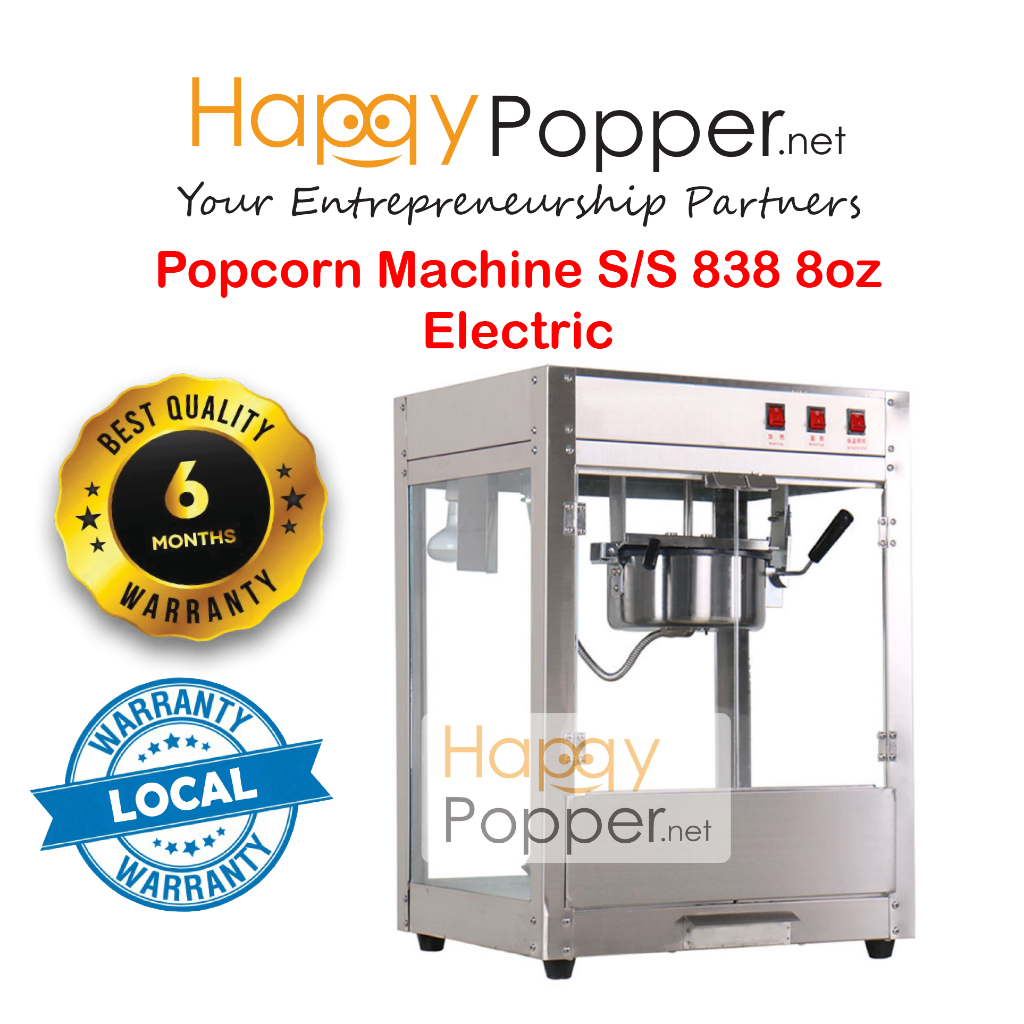 Happypopper Commercial Electric Mesin Table Top pop corn Popcorn Machine Maker S/S 8oz 8 oz Heavy Duty 商用台式爆米花机