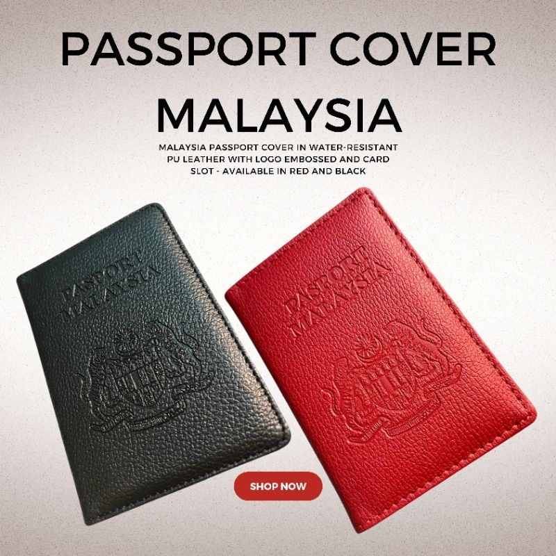 Malaysia Passport Cover in Water-Resistant Pu Leather with Logo Embossed and Card Slot - Available in Red and Black