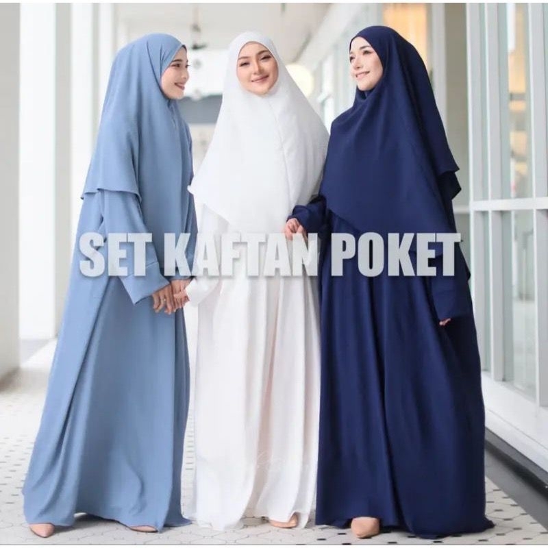 KAFTAN POKET + Tudung Sarung Nur Ironless by Hijab Galeria (Fit to 5XL) | Set Kaftan Poket, Set Haji & Umrah, Jubah