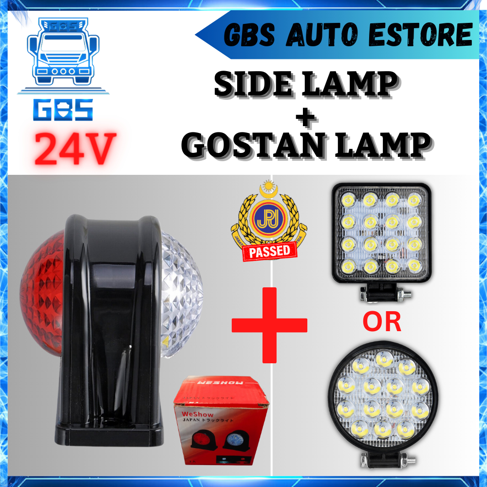 GBS Truck/Lori (LED Side Lamp + LED Reverse Light) 12V 24V Red White Side Marker Signal Light Lampu Tepi + Lampu Gostan