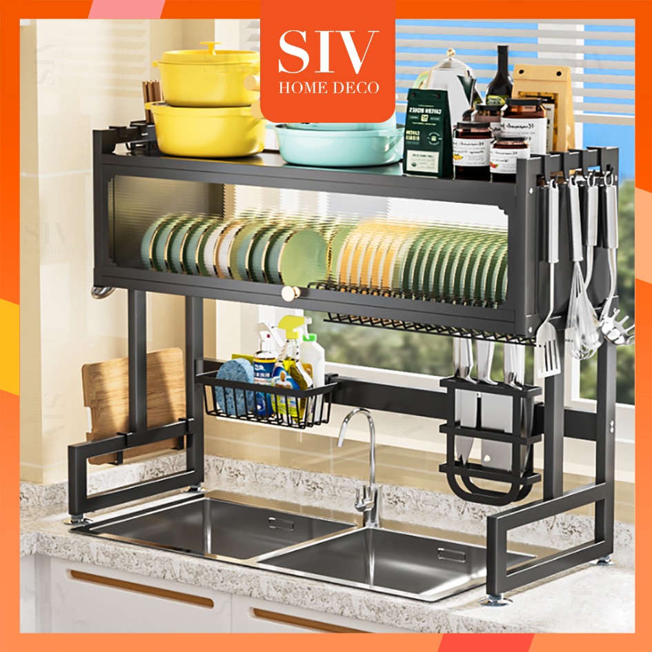 SIV 65-125cm Dish Cabinet Rack Over-The-Sink Dish Drainer Drying Rack Plate Storage Kitchen Organizer Shelf