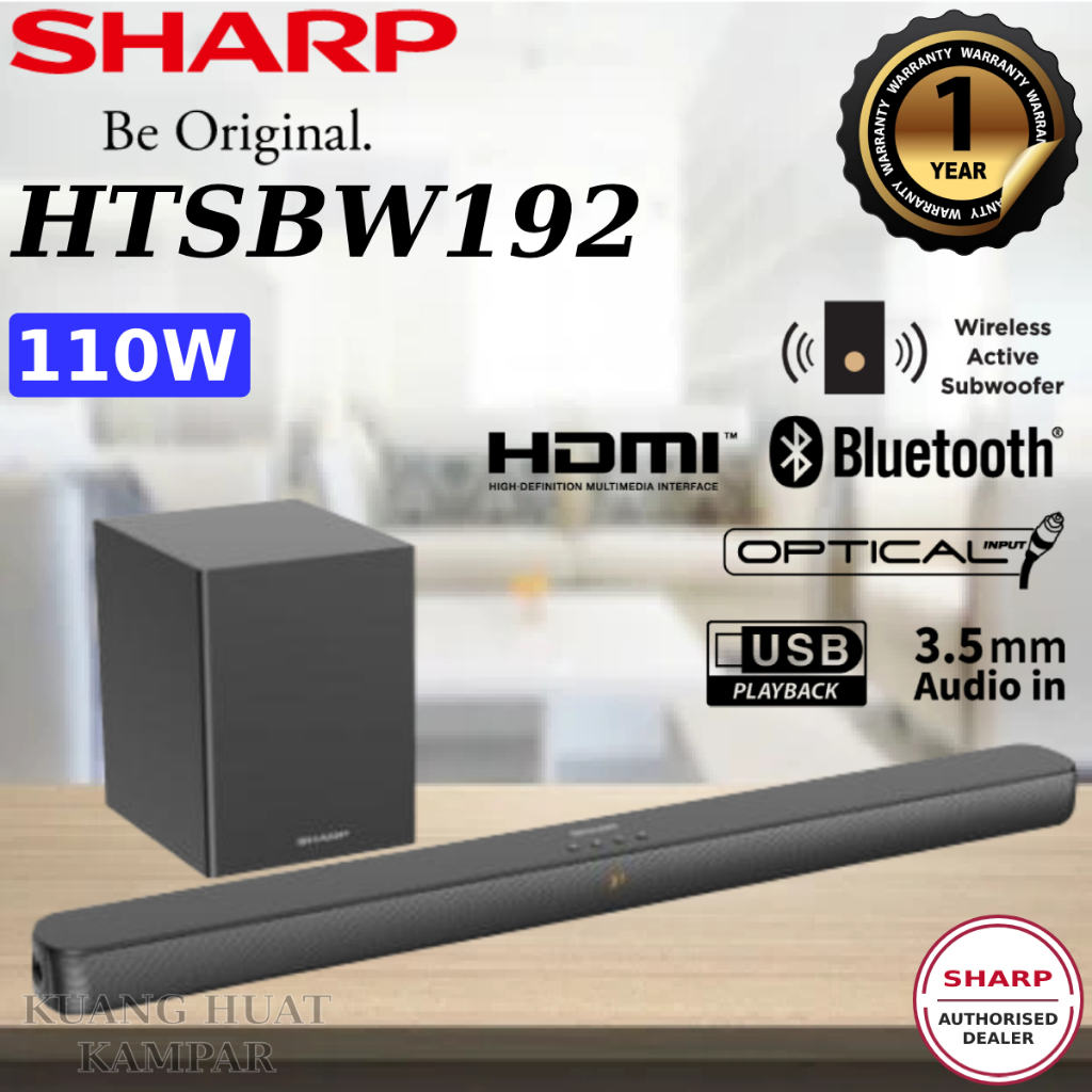 SHARP 2.1CH SOUND BAR WITH WIRELESS SUBWOOFER HTSBW192 // SOUND BAR WITH WIRELESS SUBWOOFER HTSBW125