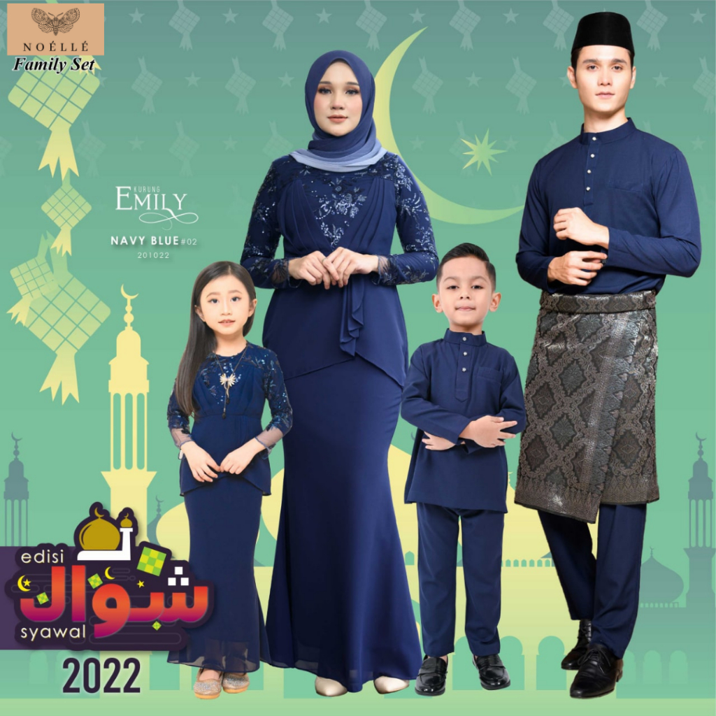 NOELLE Baju Raya Family Sedondon 2024 Baju Kurung Ibu Anak Baju Melayu Ayah Anak Baby Sedondon EMILY - NAVY BLUE 02