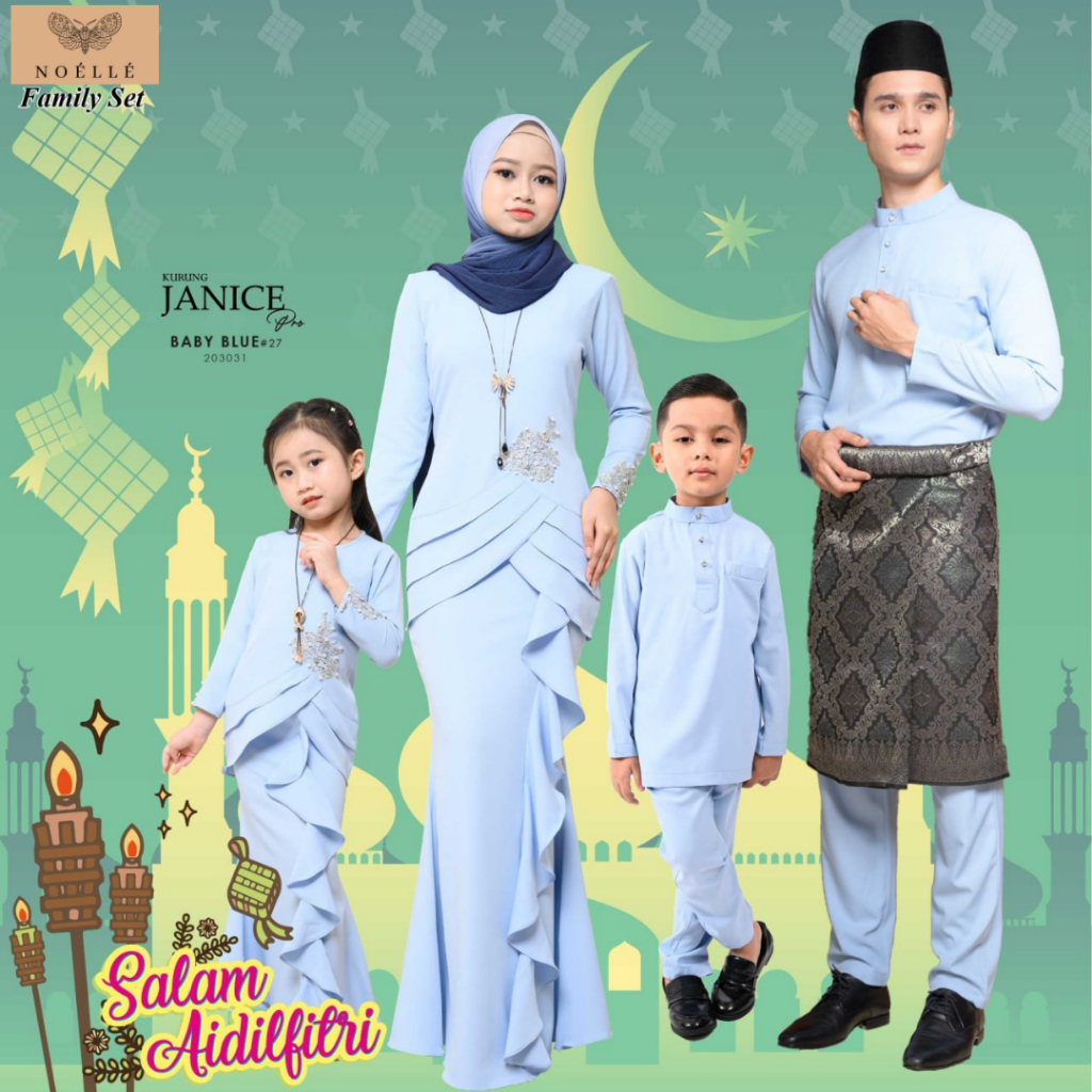 NOELLE Baju Raya Family Sedondon 2024 Baju Kurung Ibu Anak Baju Melayu Ayah Anak Baby JANICE PRO - BABY BLUE 27