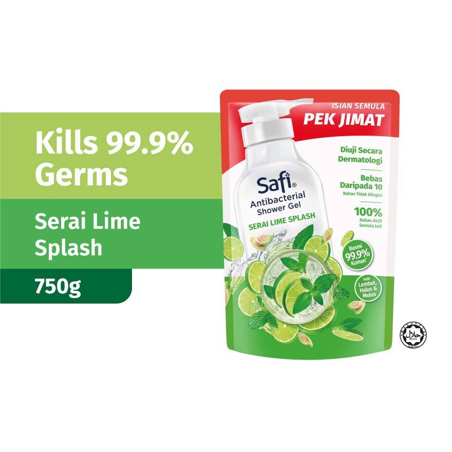 SAFI Fruity Antibacterial Shower Pouch 750g | Berry Smoothie | Serai Lime Splash | Passion Honey Fro