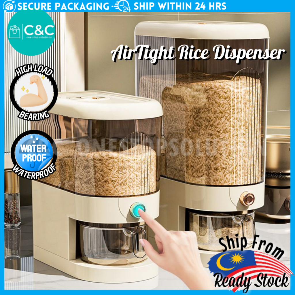 C&C 5KG/10KG Nano Bucket Rice Dispenser Slim Rice Dispenser Automatic Rice Box Storage Free Rice Cup Bekas Kotak Beras米桶