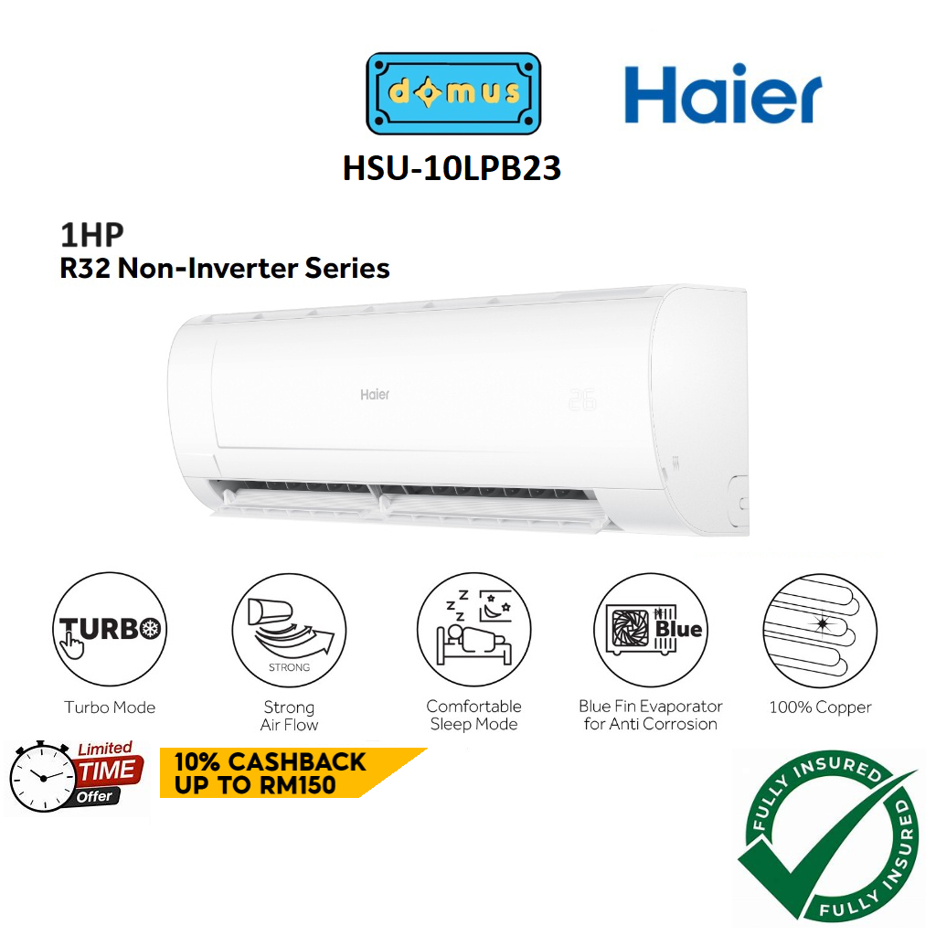 Haier 1HP Non Inverter Air Conditioner Penghawa Dingin Aircond Murah Air Cond  冷气机 冷氣機 HSU-10LPB23