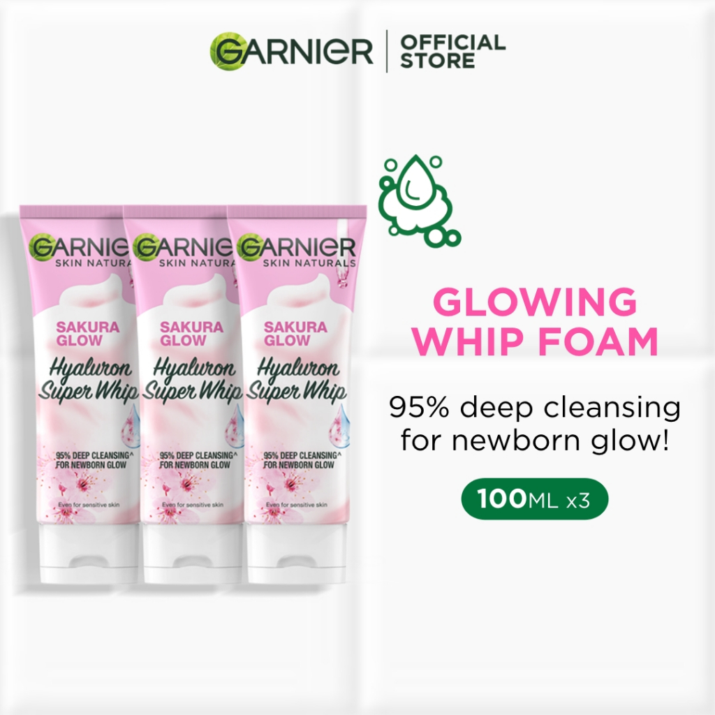 [Bundle of 3] Garnier Face Cleanser – Glowing Whip Foam | Rich & Dense Foam | No Tightness | Hyaluronic Acid
