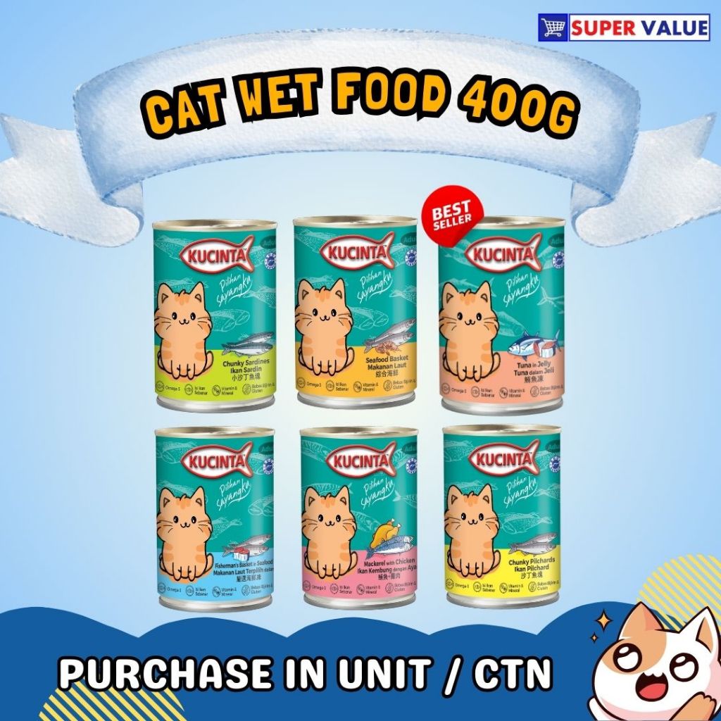 Kucinta Cat Wet Canned Food 400g (6 Flavors) | Premium Quality | High-Protein | Grain-Free | Healthy |