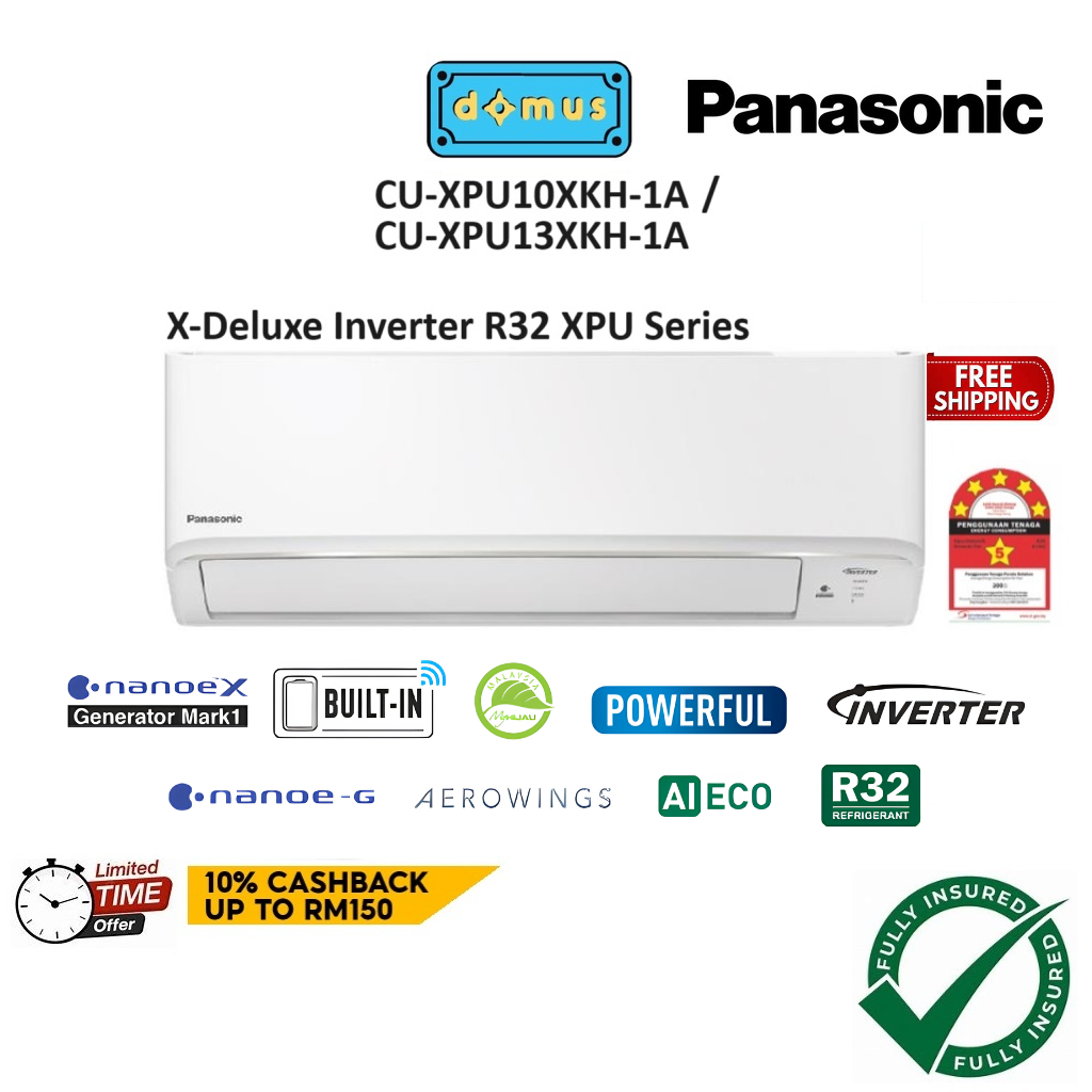 Panasonic X-Deluxe Inverter R32 Air Conditioner Built-In WiFi 1HP 1.5 HP AirCond Air Cond 冷氣機 空調 CS-XPU10XKH CS-XPU13XKH