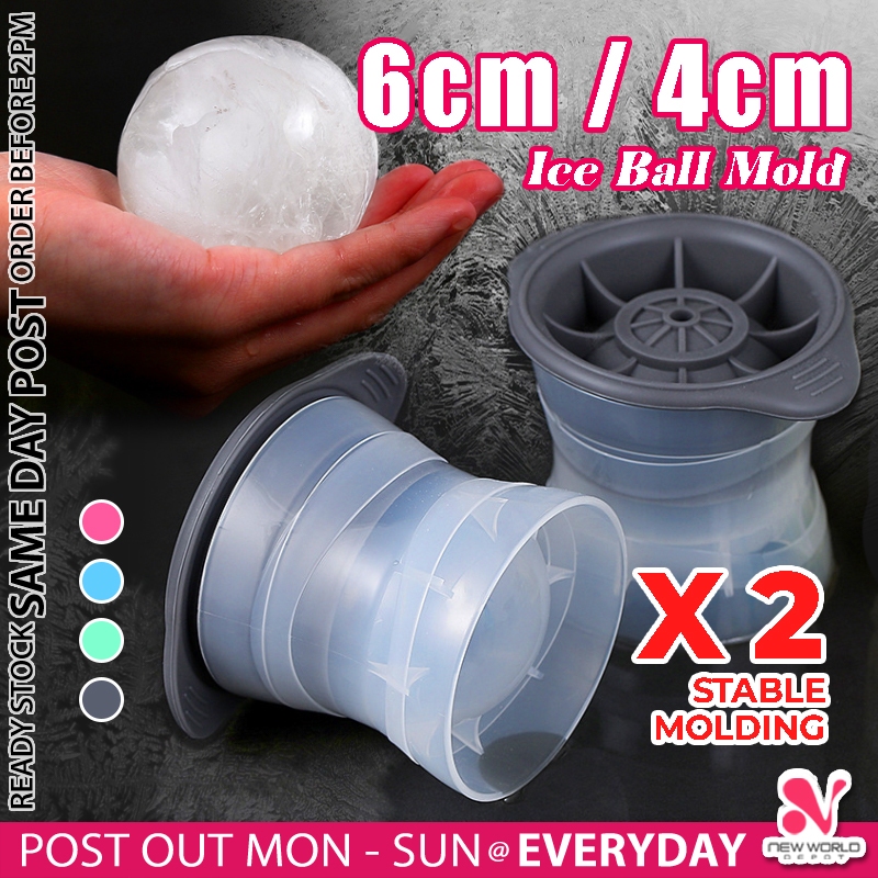 《 𝟰𝗖𝗠 / 𝟲𝗖𝗠 》Round Ice Ball Mold Whiskey Cocktail Beverage Food Grade DIY Sphere Ice Cube Tray Maker Bekas Ais Batu 冰球模具