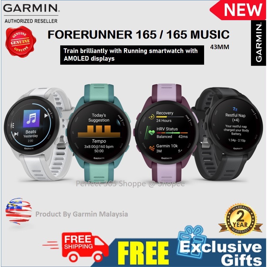 🇲🇾 Garmin Forerunner 165 / 165 Music  - AMOLED Multi Sport Touch Screen - Hike Watch / Smart Watch / GPS Watch Training