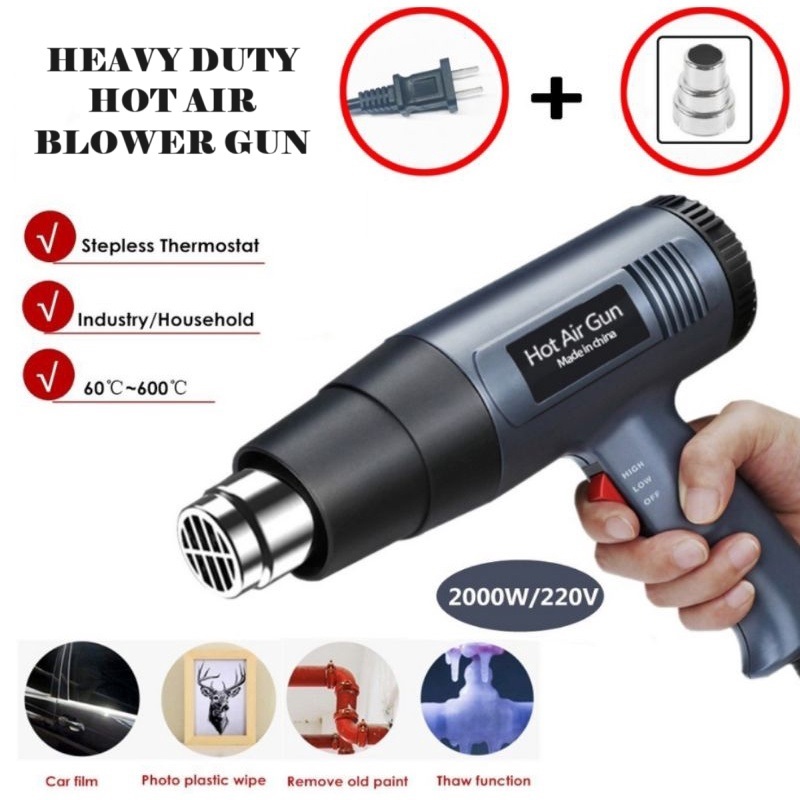 Heavy Duty Hot Air Gun Heat Gun Blower Shrink Gun 2000W AC220V Plastic Sealer Tints Tool Accessories