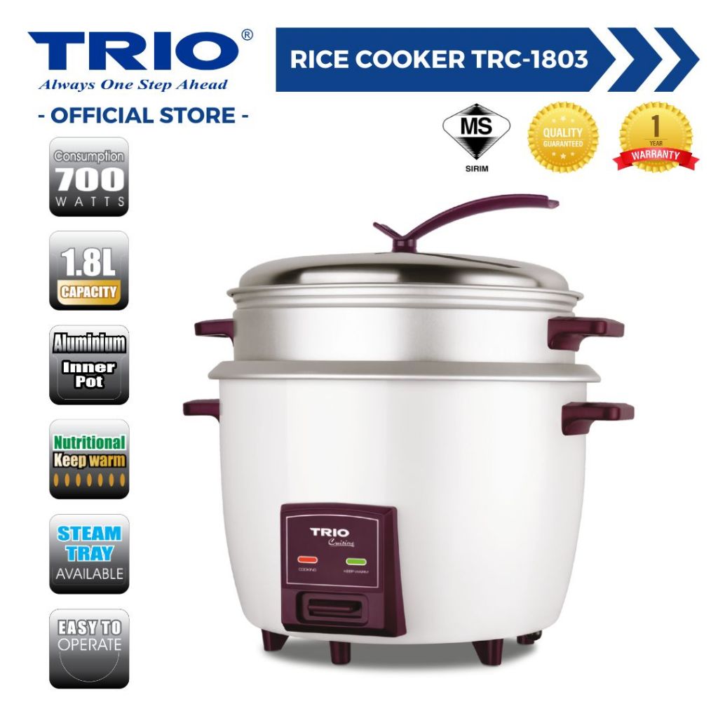 Trio Rice Cooker with Steam Tray (1.8L)