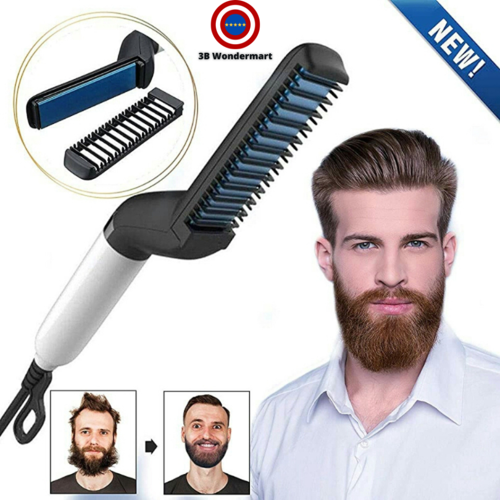 Electric Multifunctional Hair Comb Brush Beard Hair Straightener Heat Styler for Men Beard PGMall