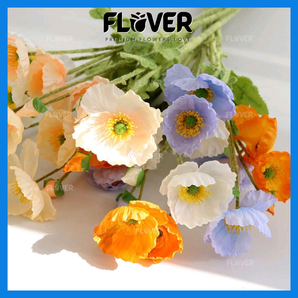 [1stalk] 4 Heads Poppies Artificial Flowers 60cm with Silk Cloth | Poppy Flower Decoration | Wedding Decors - Flover
