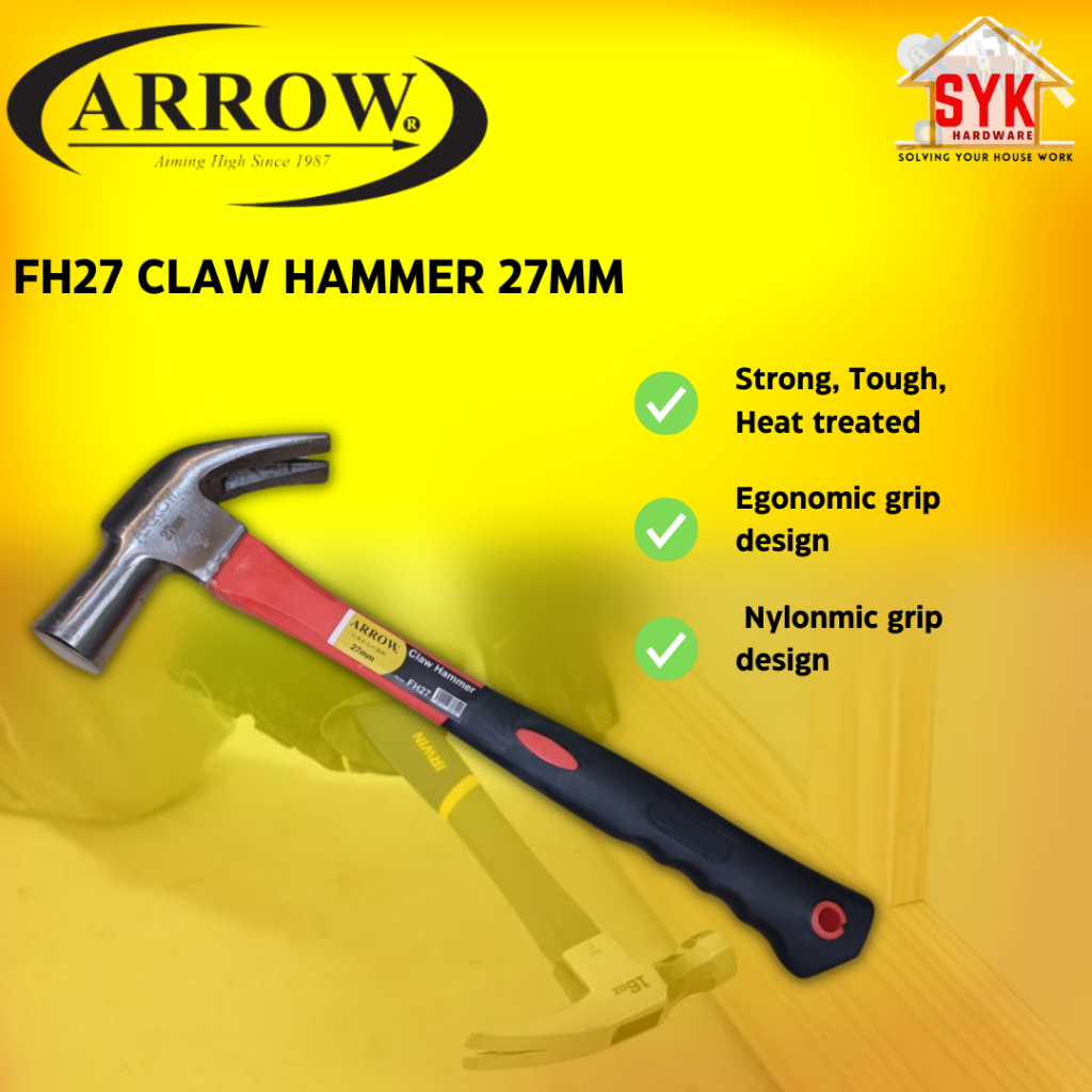 SYK Arrow FH27 Claw Hammer 27mm Hand Nail Fiber Claw Wood Metal Hit Nail Hammer Penukul Paku Besi Kayu