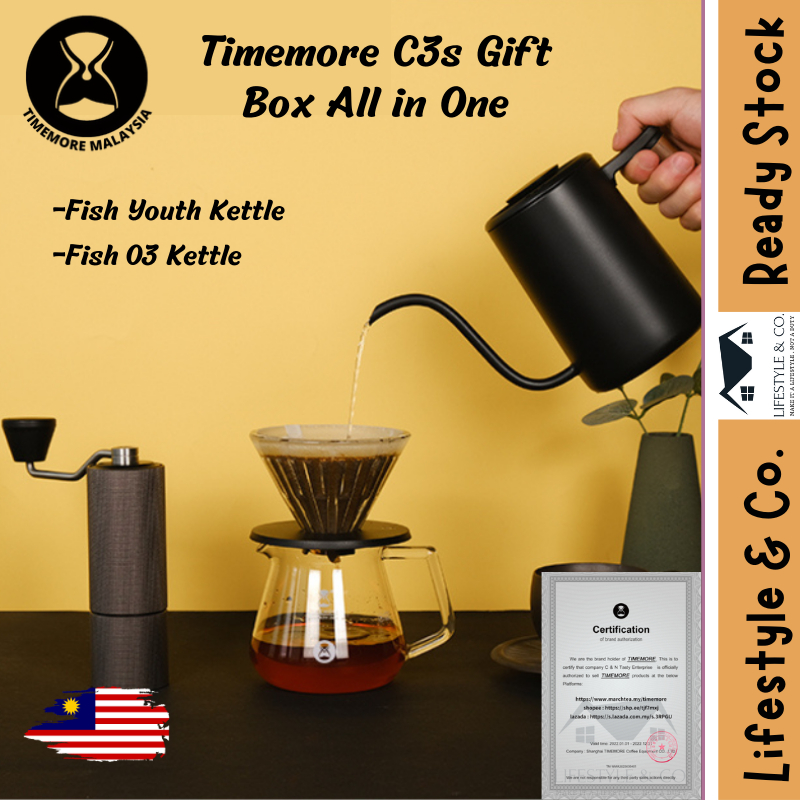 Timemore -C3s pour Over Set (C3s Chestnut Grinder + Fish 03 kettle/Fish Youth + Coffee Pot + Dripper 01 + Thermometer