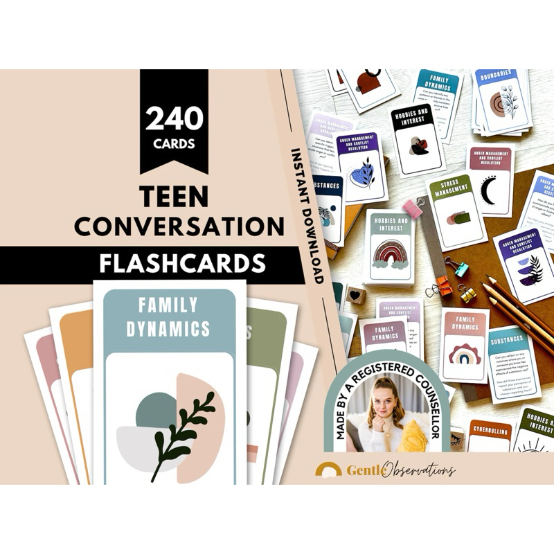 240 Teen Conversation Cards for Counseling Teens, Family Therapy, Teen Question Therapy Tools, Teen Conversation Starter