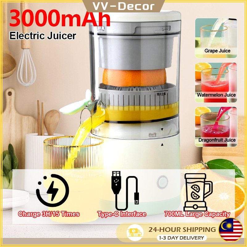 Cordless Electric Citrus Juicer Machine With Tap 2400mAh USB Rechargeable Hands-Free Portable Fruits Juice Blender 果汁机