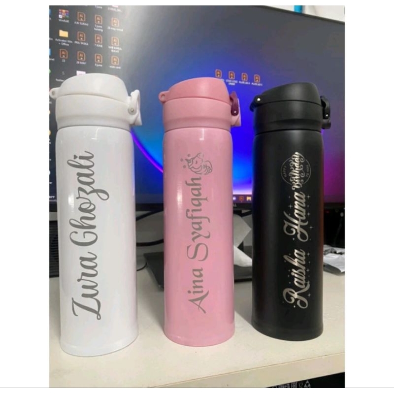 Thermos Bottle Engrave Laser Nama Hari Guru Birthday / Hadiah Gift/ sport / Vacuum Flask Mug Teacher Day hari