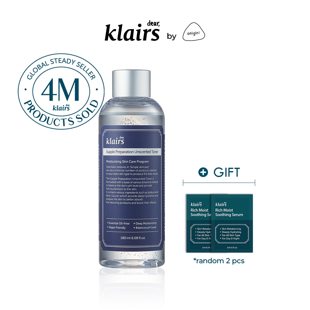 Klairs Supple Preparation Unscented Toner - 2 Sizes [Gift For 180ml Only] Klairs Random Samples x 2