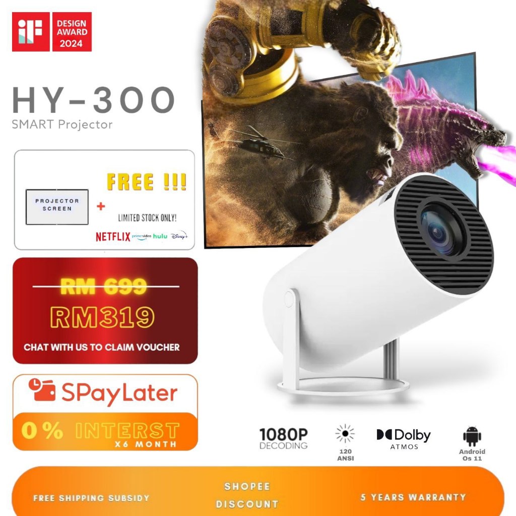 HY-300NEW YEARS FREE GIFT Portable Mini Projector 5G Wifi BT4.1 1280 720dpi 120 Ansi Lumens Home Theater Cinema Projecto