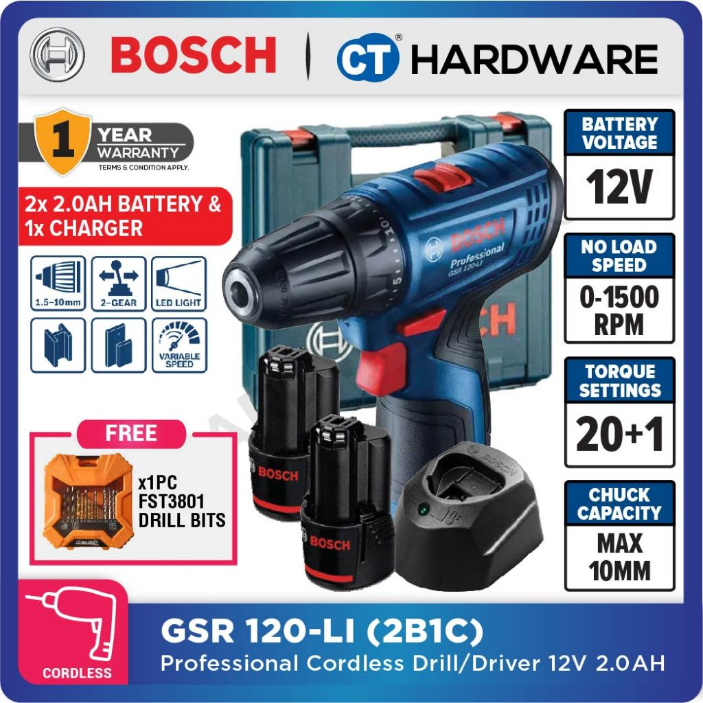 BOSCH GSR120-LI (GEN 2) PROFESSIONAL CORDLESS DRILL / DRIVER (GSR120LI)