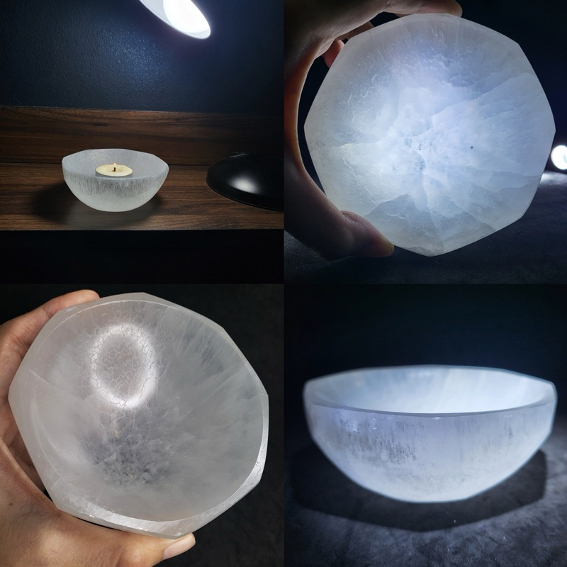 Actual Product103mm Morocco Selenite Healing Bowl / Candle Holder Environment Energy Cleansing摩洛哥透石膏碗/蜡烛台空间净化chi