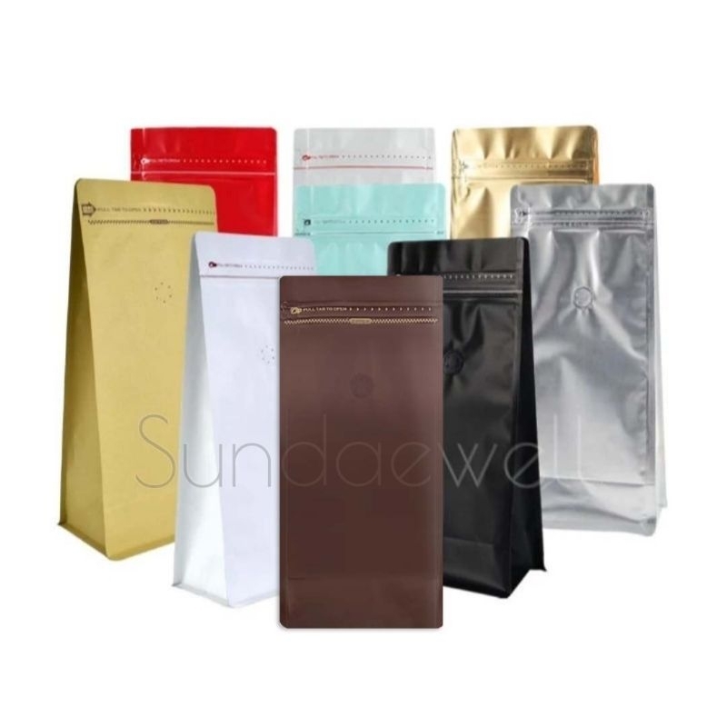 1kg Food Grade Aluminium One Valve Coffee Bean Bag Airtight Zip-Lock Packaging Filter Kopi Brown Black Borong 咖啡豆袋 Murah