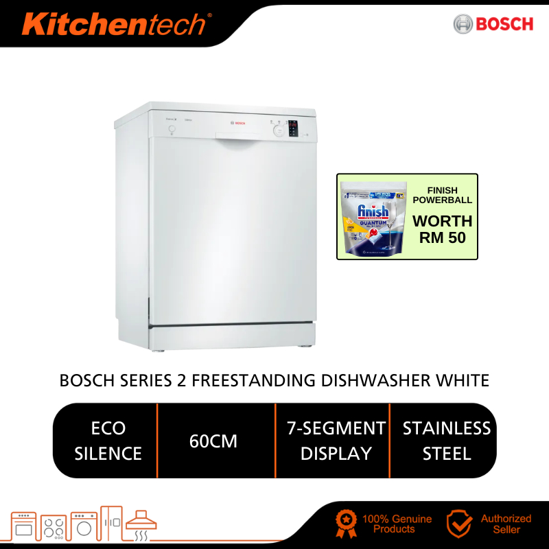 Bosch Serie 2 Freestanding Dishwasher 60cm White SMS23BW01T 12 place Settings EcoSilence Drive BOS024 Pencuci Pinggan