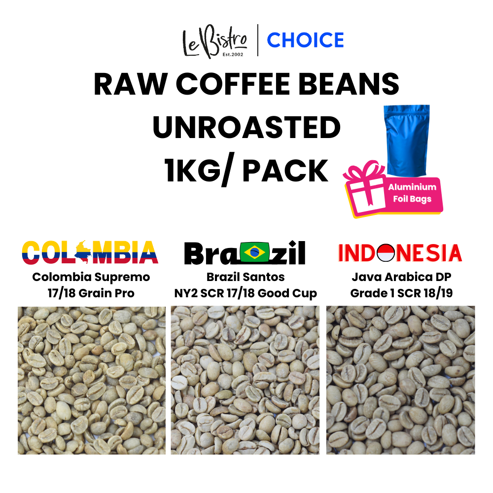 LEBISTRO Raw Coffee Beans Unroasted-Colombia Supremo 17/18 Grain Pro, Brazil Santos NY2 SCR 17/18 Good Cup, Java Arabica