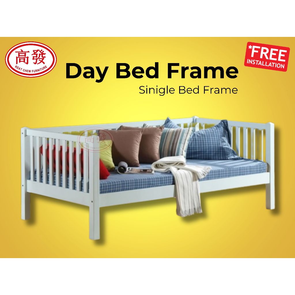 Day Bed Frame Single Bed Frame Wooden Single Bed Katil Kayu Single ( White )