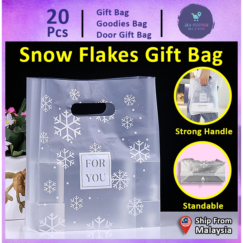 Gift Bag 20pcs Goodies Bag Door Gift Birthday Wedding (9) Thank You Snow Flakes Packing Plastic Bags