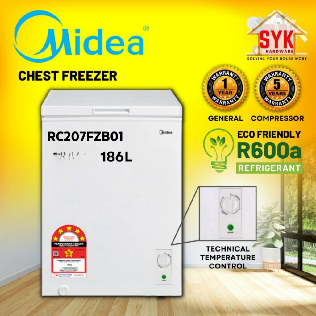 SYK Free Shipping Midea Duo Function Chest Freezer 130L 186L 260L Deep Freezer Frezer Peti Sejuk Kecil Beku Ais Freezers